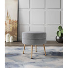 Manhattan Comfort Bailey 18.11" Mid-Century Modern Polyester Blend Upholstered Ottoman - Grey with Gold Legs-Solid Wood Frame for Durability and Functionality
