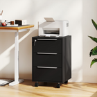 HOMCOM 3 Drawer Vertical Filing Cabinet with Lock and Wheels - Black-Made of particleboard for durability and easy cleaning 