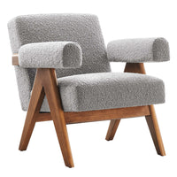 Modway Lyra Boucle Fabric Armchair - Light Grey-Ergonomic Design for Comfort