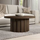 Hudson&Canal Olie Round Fluted Coffee Table - 32" W - Brown Oak-Tabletop features a weight capacity of 50 lbs