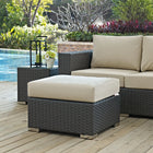 Modway Sojourn Outdoor Patio Sunbrella Ottoman - Canvas/Antique Beige-Synthetic Rattan Weave