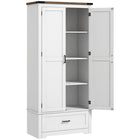 HOMCOM 69" H Tall Kitchen Storage Cabinet with Adjustable Shelves - Cream White-4-tier shelf hutch cabinet and drawer maximize storage space 