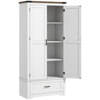 HOMCOM 69" H Tall Kitchen Storage Cabinet with Adjustable Shelves - Cream White-4-tier shelf hutch cabinet and drawer maximize storage space 