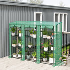 Outsunny Lean-to Mini Greenhouse with 3 Tier Shelves & 3 Roll-Up Doors - Green- 140g/m² PE cover shields plants from UV, enhances longevity
 