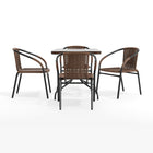 Flash Furniture 28" Square Glass Metal Table with Dark Brown Rattan Edging & 4 Dark Brown Rattan Stack Chairs-Square Table