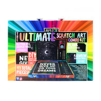 Art 101 Ultimate Scratch Art Combo Kit - 41 Pieces Set-Use your scratch tool to trace the patterns and reveal fun colors or sparkly backgrounds