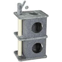 PawHut 31.5" Cat Tower with Two Condos - Grey-Multi-level design with platforms and condos, great for exploring and resting 