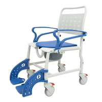 Mobile Patient Lift Sidekick Wheeled Shower Chair - White/Blue-Compact shower commode chair designed for safe assisted bathing and toileting