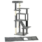 PawHut 58" Cat Tree with Scratching Posts, Bed and House - Grey-Interactive toys keep them active and entertained 