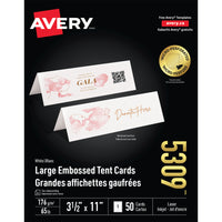 Avery White Laser/Inkjet Printable Large Tent Cards, 3-1/2" x 11", 50 Pack, (05309)-Tent card