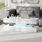 HOMCOM Marble-Effect Coffee Table with LED Light - High Gloss Marble-Effect White-Spacious tabletop and open shelf for easy-access storage