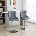 HOMCOM Adjustable Swivel Bar Stools with Footrest - Grey - 2 Pack-Tufted design with buttons and nailhead trim to make a distinctive statement in any space
