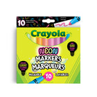 Crayola Neon Washable Markers - 10 Pack-NEON MARKER COLOURS: Marker colours include Electric Lime, Sky Blue, Cerulean, Atomic Tangerine, Laser Lemon, Neon Carrot, Cerise, Screamin' Green, Purple Pizzazz, and Shocking Pink.