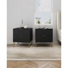 Manhattan Comfort DUMBO 20.07" Modern 2-Drawer Nightstand 2-Piece Set - Black-Includes 2 Full Extension Drawers Designed in Vertical Textured Ribbed Lines