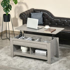 HOMCOM Lift Top Coffee Table with Hidden Storage and Open Shelves - Light Grey-Bottom open shelves offer extra storage and display space