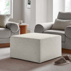 Modway Callum Large 28" Square Woven Heathered Fabric Upholstered Ottoman - Heathered Weave/Ivory-Non-Marking Foot Glides