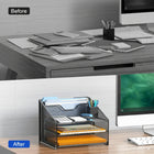 ShoppingAll Desk File Organizer with 3-Tier Paper Tray, 2 Upright Sections-Compact overall size fits neatly on most desks (approx. 12¼″ W × 11½″ D × 9½″ H) to free up workspace and reduce visual clutter