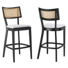 Modway Caledonia Wood Bar Stools - Black White - Set of 2-Rattan Bar Stools