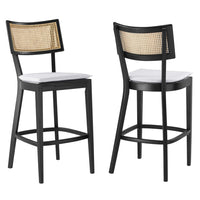 Modway Caledonia Wood Bar Stools - Black White - Set of 2-Rattan Bar Stools