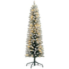 HOMCOM 6' Snow-Flocked Artificial Pencil Christmas Tree with Lights - Green-Snow flocked branches mimic a fresh, snowy winter scene 