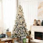 HOMCOM 7.5' Pre-Lit Snow-Flocked Artificial Christmas Tree - Green-Warm white LED lights consume little energy and are cool to touch 