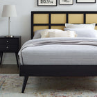 Modway Sidney Cane and Wood Queen Platform Bed with Splayed Legs - Black-Weight Capacity: 600 lb