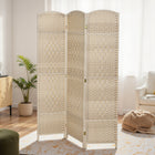 HOMCOM 3 Panel Hand-Woven Freestanding Room Divider for Home Office Bedroom - Light Oak-Lightweight design makes it easy to move 
