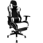 Nicer Furniture Racing Style Game Chair with Footrest - White-Upholstered in durable PVC and breathable mesh for comfort and airflow.  