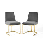 Modway Amplify Sled Base Performance Velvet Dining Chairs - Gold/Grey - 2 Pack-Glam Deco Dining Chair