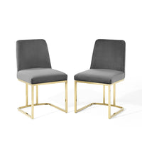 Modway Amplify Sled Base Performance Velvet Dining Chairs - Gold/Grey - 2 Pack-Glam Deco Dining Chair