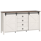 HOMCOM 60" Farmhouse Sideboard Buffet Cabinet with Sliding Barn Doors & Drawers - Cream White-Can be used as a buffet cabinet, entryway cabinet, coffee bar cabinet and more