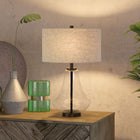 Hudson&Canal Lagos 23" Tall Table Lamp with Fabric Shade - Seeded Glass/Blackened Bronze/Flax-Handcrafted seeded glass and antique bronze finish is applied to the novelty metal and glass base