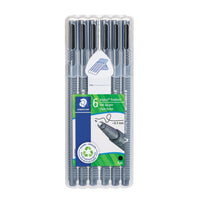 Staedtler Triplus 97 Percent Recycled Fineliners - Black - 6 Pack  -Top-quality fineliner with superfine, metal-clad tip