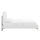 Modway Sienna Performance Velvet Queen Platform Bed with Gold Metal Legs - White-Gold Metal Legs With Non-Marking Caps