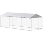 PawHut 20' L Outdoor Dog Kennel with Waterproof Cover - Silver-Plenty of room for play and comfort 