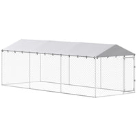PawHut 20' L Outdoor Dog Kennel with Waterproof Cover - Silver-Plenty of room for play and comfort 
