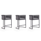 Manhattan Comfort Cosmopolitan 23.7" Mid-Century Modern Faux Leather Upholstered Counter Stool - Grey and Black - 3 Pack-Mid-Century Modern Counter Stool with Backseat Perfect for Bar and Kitchen Use. Set of 3