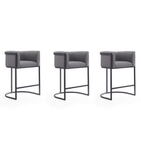 Manhattan Comfort Cosmopolitan 23.7" Mid-Century Modern Faux Leather Upholstered Counter Stool - Grey and Black - 3 Pack-Mid-Century Modern Counter Stool with Backseat Perfect for Bar and Kitchen Use. Set of 3
