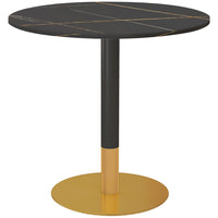 HOMCOM Round Dining Table with Faux Marble Top for Kitchen - Black-Contemporary design featuring a faux-marble top and gold-finished base