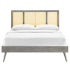 Modway Kelsea Cane and Wood Full Platform Bed with Splayed Legs - Grey-Assembly Required