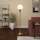 Hudson&Canal Mahdi Torchiere Floor Lamp with Glass Shade - Brass/White Milk-Includes an 8 foot cord with foot step on/off switch