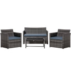 Outsunny 4-Piece Patio Furniture Set with Cushions - Grey-Outdoor dining set, formed of two chairs, a two-seater sofa and coffee table