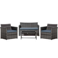 Outsunny 4-Piece Patio Furniture Set with Cushions - Grey-Outdoor dining set, formed of two chairs, a two-seater sofa and coffee table