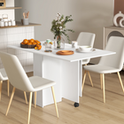 HOMCOM 55" Drop Leaf Folding Dining Table with Storage Shelves for 4-6 - White-Tow shelves in the middle for discreet storage room