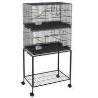 PawHut 65" H Bird Cage with Removable Tray, Bottom Mesh Panel, Wooden Perches and Swing - Black-This birdcage boasts easy access through two front door that features two small door and four small side doors 
