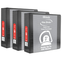 BAZIC Products 3" Slant D Ring View Binder with 2 Pockets - Black - 3 Pack-Hard Vinyl Cover