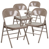 Flash Furniture HERCULES Series Triple Braced & Double Hinged Beige Metal Folding Chair-Set of 4 Metal Folding Chairs