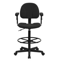 Flash Furniture Black Patterned Fabric Drafting Chair with Adjustable Arms-Contemporary Draft Stool