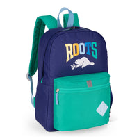 Roots Recycled Backpack - 22.5L  - Colour Block Logo - Navy Green-Eco-Friendly: Made from recycled polyester, offering a sustainable choice that doesn't compromise on quality
