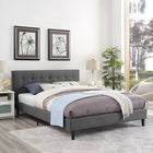 Modway Linnea Fabric Queen Bed - Grey-Slatted Poplar Wood Support System